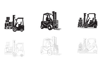 a collection of silhouettes of forklift 