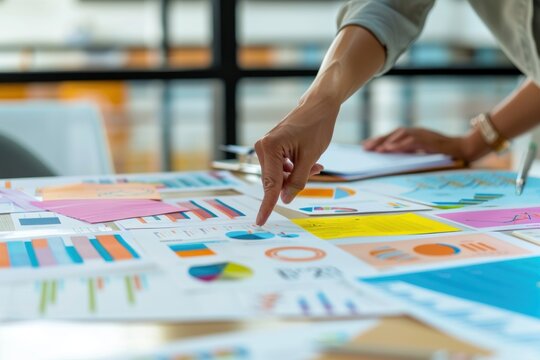Close-up of hands preparing a slideshow for a business pitch, hyper-realistic, high detail, photorealistic