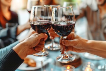 Red Wine Cheers Friends Toasting Together at a Social Gathering