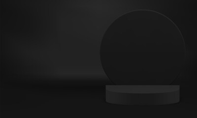 Black 3d advertising podium pedestal for product show realistic vector illustration
