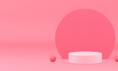 3d pink display podium pedestal mock up for cosmetic product show realistic vector illustration