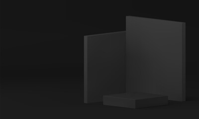 3d black squared showcase podium mock up for fashion promo realistic vector illustration