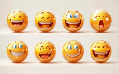 Fototapeta premium This image showcases eight distinct vector emoticons, each portraying a different emotion. They are isolated against a white background