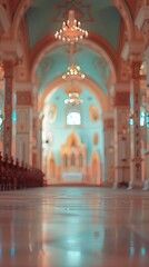Obraz premium Blurred orthodox church interior with no people, classical interior, light colors, background, wallpaper 