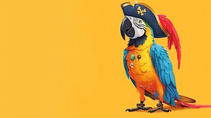 Naklejka premium A colorful cartoon parrot wearing a pirate hat.