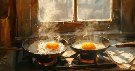 Sunny side up eggs in a skillet, perfect for a nutritious breakfast.