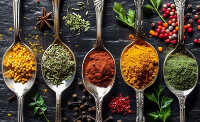 Silverware Filled with Spices, Herbs, and Seasoning in Kitchen