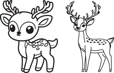 Art and Illustration of Cute Deer outline image. Kids coloring book single line drawing.