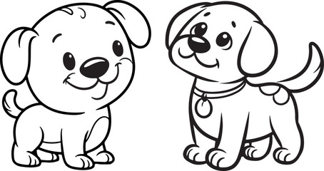 Fototapeta premium Art and Illustration of cute Dog vector outline image. Kids coloring book. 