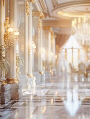Fototapeta premium Modern luxurious palace interior with no people, lightly blurred, advertising, background, wallpaper, space for text
