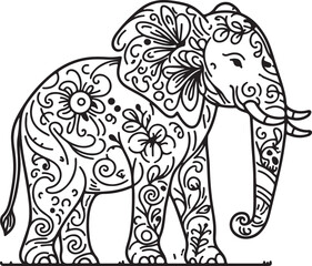 Elephant vector outline arts picture. outline image of elephant. art and illustration of single line image of Elephant.