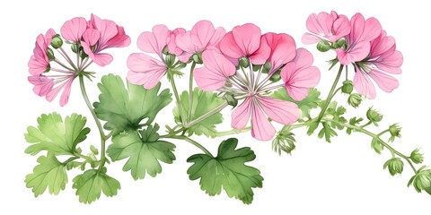 Pink Geraniums Watercolor Painting