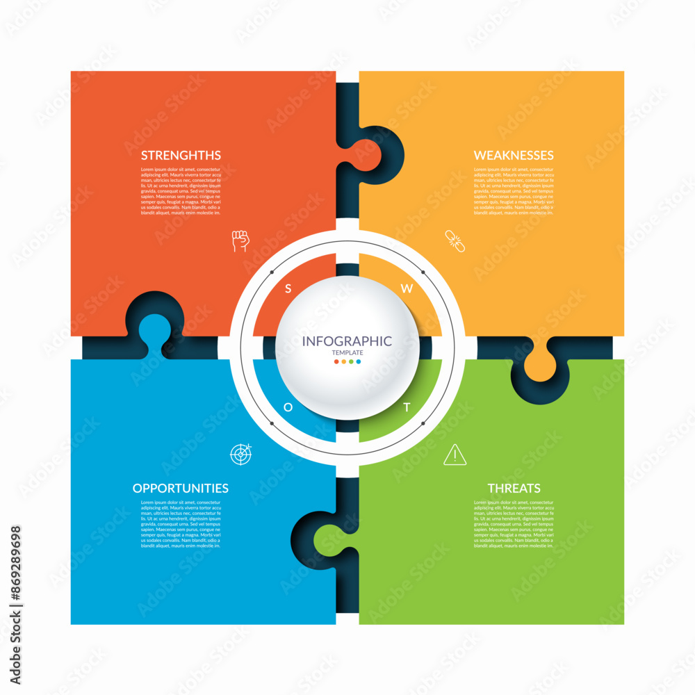 Canvas Prints infographic puzzle template with 4 steps, parts. cycle diagram or chart with swot options. can be us