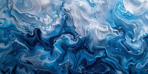 Obraz premium Abstract Fluid Art Painting with Swirling Blue, White, and Black Waves