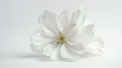 Obraz premium A white cherry blossom, shown in profile against a white background