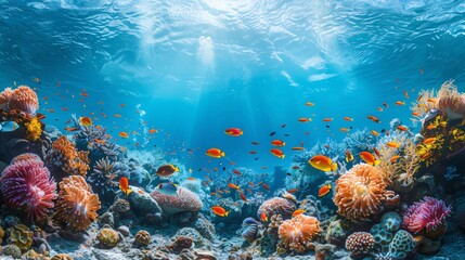 Naklejka premium Underwater Wonderland Coral reef with colorful fish swimming