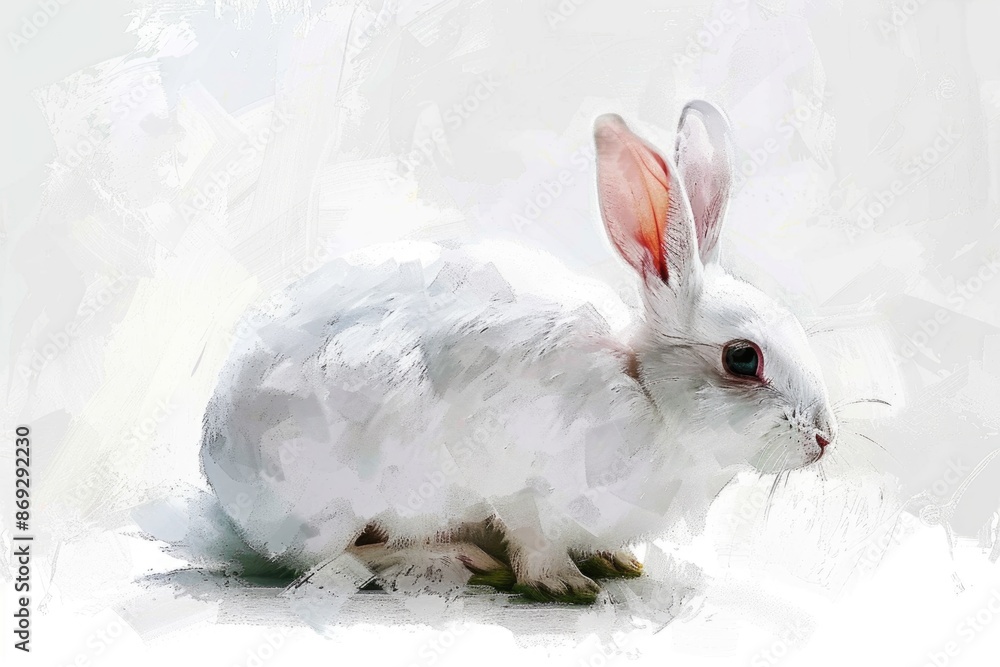 Aufkleber a portrait of a white rabbit on a white background, suitable for use in illustrations and design pro