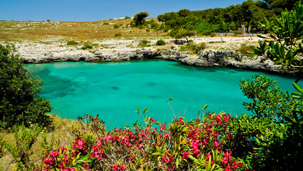 Porto Badisco, spiaggia, Approdo di Enea, Otranto,Puglia,Italia