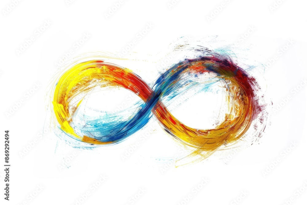 Poster a painted representation of infinity symbol made with colored paints, ideal for use in designs and i