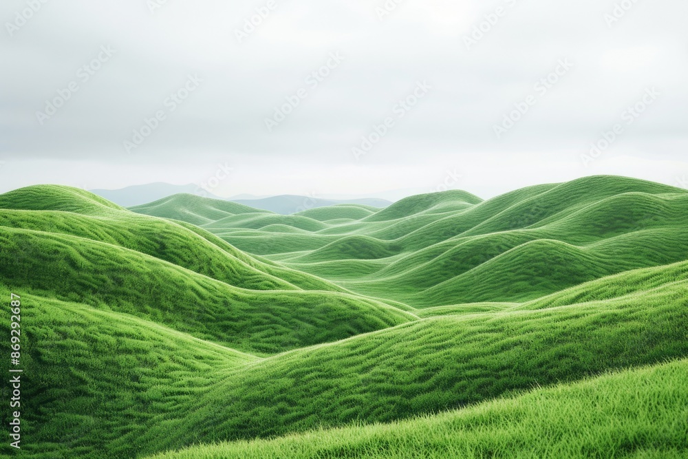 Poster a serene field with rolling hills in the distance