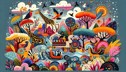 Fototapeta premium ilustración, exótica, lujo, hojas, plátano colores pastel, palma, paisaje, dibujado a mano, palmeras, jungla, wallpaper, papel mural, papel pintado, decoración de interiores, banana, interiorismo
