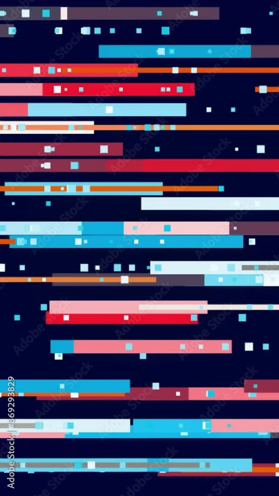 Poster horizontal, parallel graphic lines moving from side to side on a dark blue background. motion. rando
