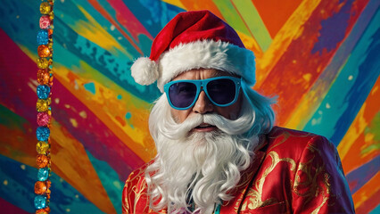 AI generated Christmas theme picture, jolly cool santa grandpa merry Christmas happy new year