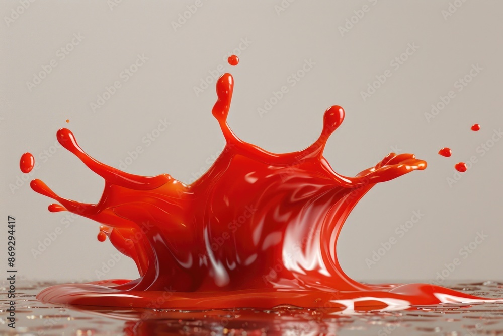 Poster A close-up view of a red liquid splashing on the surface of calm water, great for creative projects