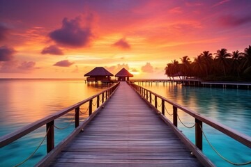 Obraz premium Sunset maldives scenery landscape outdoors horizon.