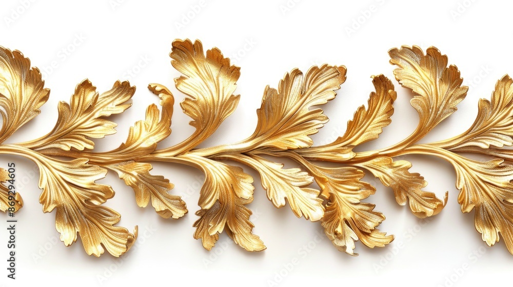 Poster a decorative element featuring gold leaf on a clean white surface, suitable for use in luxury and hi