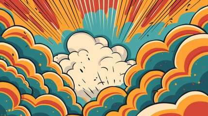 Superhero party invite featuring a bold comic book explosion, bright colors, blank area for details