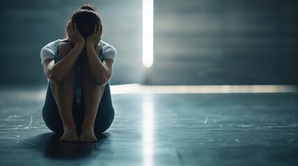 Person hugging their knees in a dark corner, breakup, emotional isolation