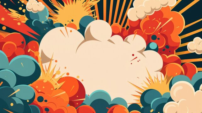 Invitation design with a vibrant explosion backdrop, superhero graphics, area for party details - Powered by Adobe