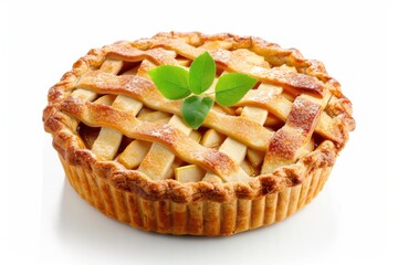 Traditional apple pie on a plate. Pie on a plate on a white background with apples. a traditional dessert