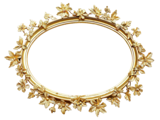 Elegant gold oval frame adorned with intricate floral designs, perfect for artwork, photographs and vintage decor collection.