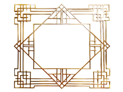 Elegant golden geometric frame with intricate patterns, suitable for decorative, artistic or design purposes.
