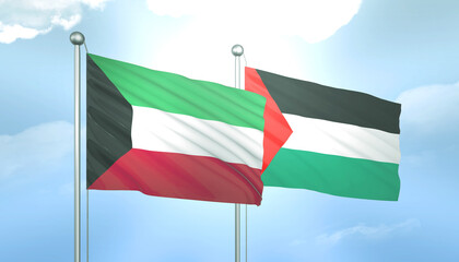 Palestine and Kuwait Flag Together A Concept of Relations
