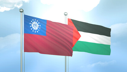 Palestine and Myanmar Flag Together A Concept of Relations