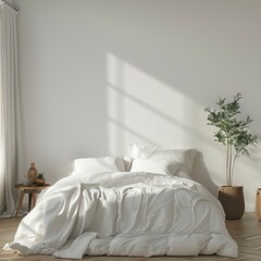 interior of a bedroom in front of empty wall
