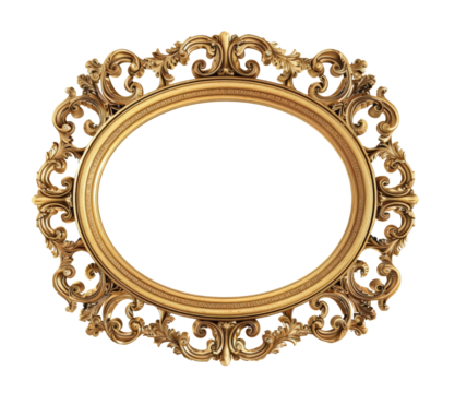 Vintage ornate gold oval frame with intricate floral patterns, perfect for classic artwork or mirror decoration.