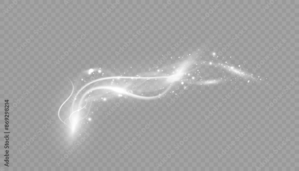 Poster bright magical christmas glow effect. the comet sparkles with curved lines. glowing stardust wave, s