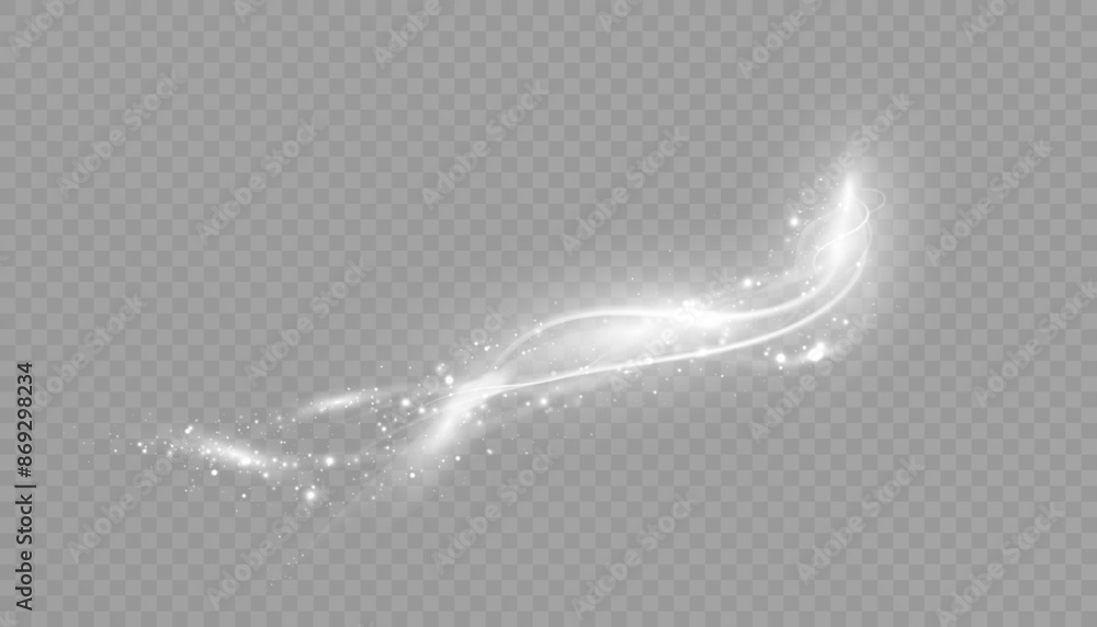 Poster bright magical christmas glow effect. the comet sparkles with curved lines. glowing stardust wave, s