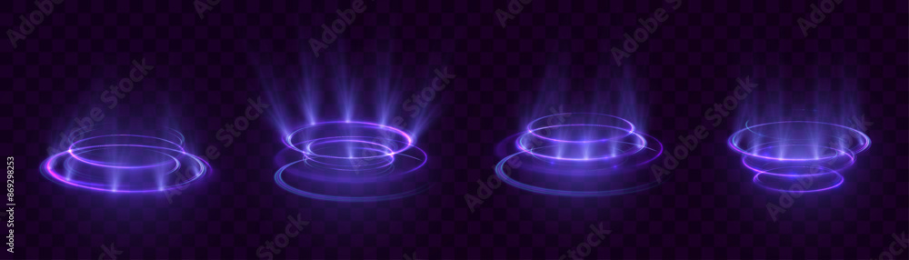 Poster glowing portal podium. set of round teleportation portals with glow in the dark neon light for vecto