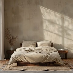 bedroom in front of empty concrete wall
