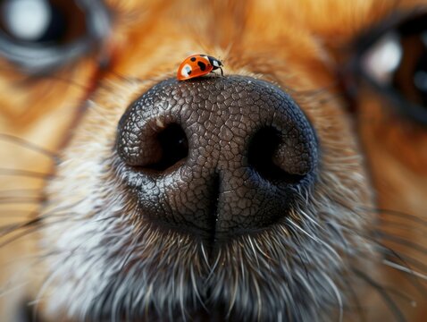 Ladybug on a dog's nose