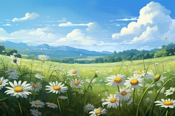 Daisy flower field border daisy landscape grassland.