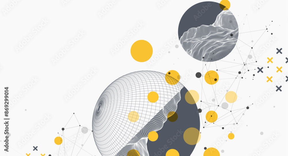 Fototapete Sphere  theme with connected lines in technology style background. Wireframe illustration. Abstract 3d grid design. Hand drawn.