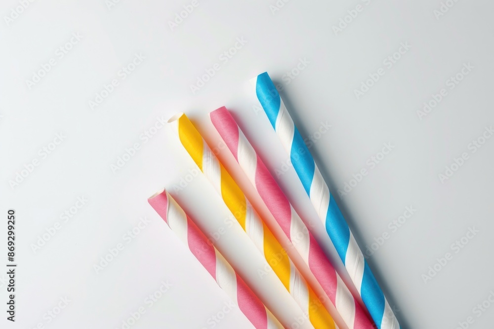 Poster a collection of paper straws sitting on a flat surface, ready for use