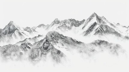 A serene and rugged mountain range captured in black and white