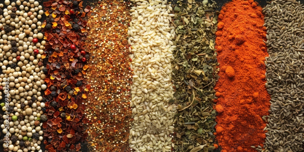 Poster A close-up shot of various spices on display